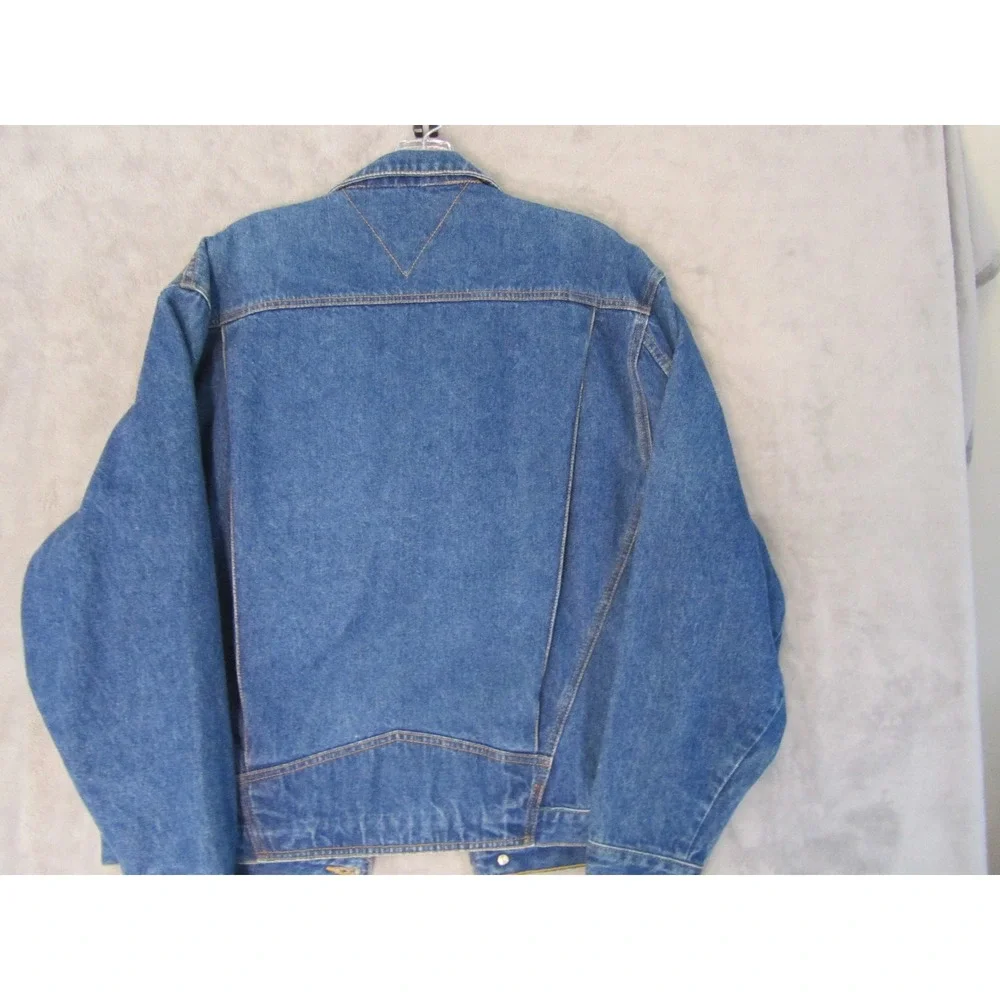 Tommy Hilfiger Vintage Denim Trucker Jacket Blue Medium Wash Small Flag Log - Picture 7 of 8